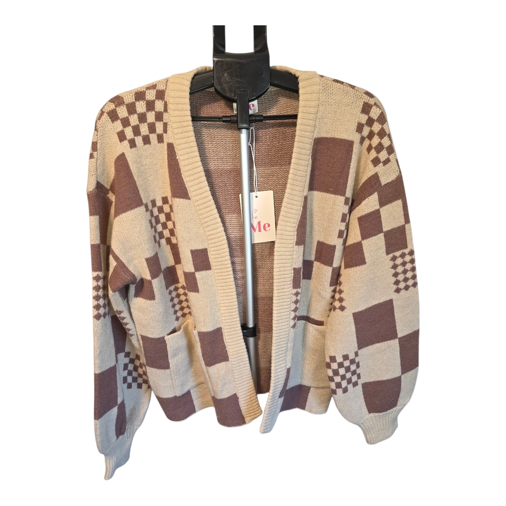 So Me Beige and Brown Patterned Cardigan